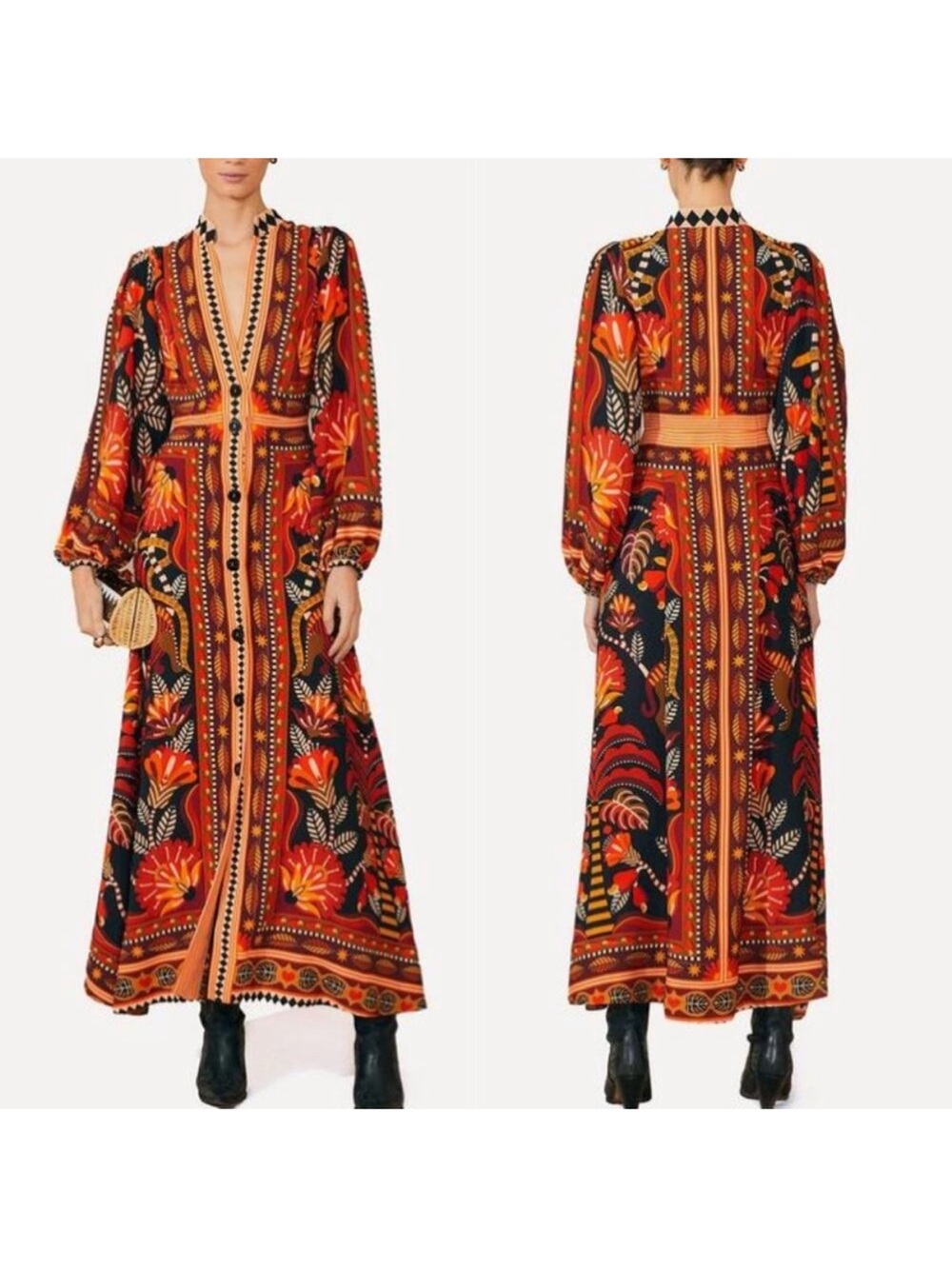 Farm Rio Printed Crepe Maxi Shirt Dress